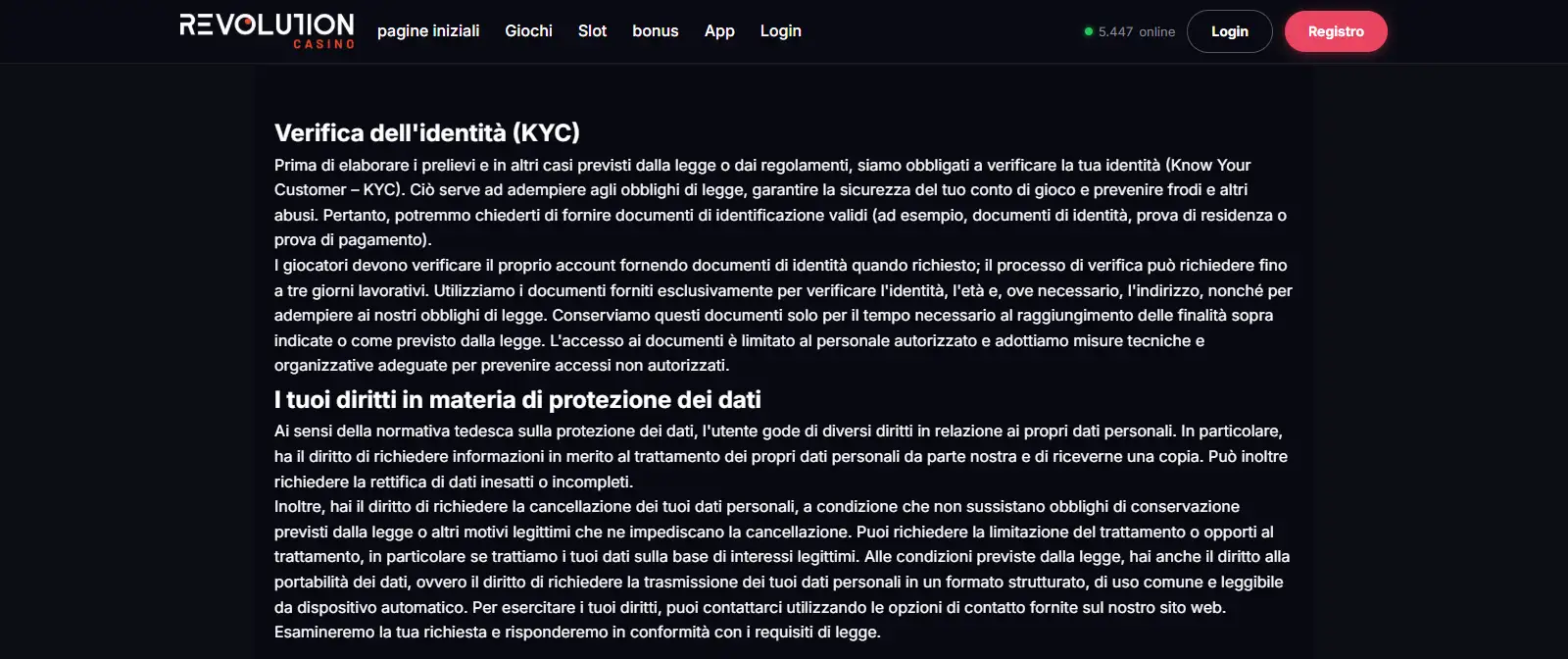 Sezione pagamenti e prelievi di RevolutionCasino